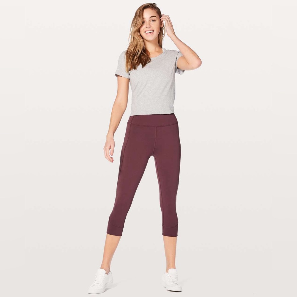 Lululemon In Movement Burgundy Crop Everlux Redwood Leggings 10 - Picture 3 of 9